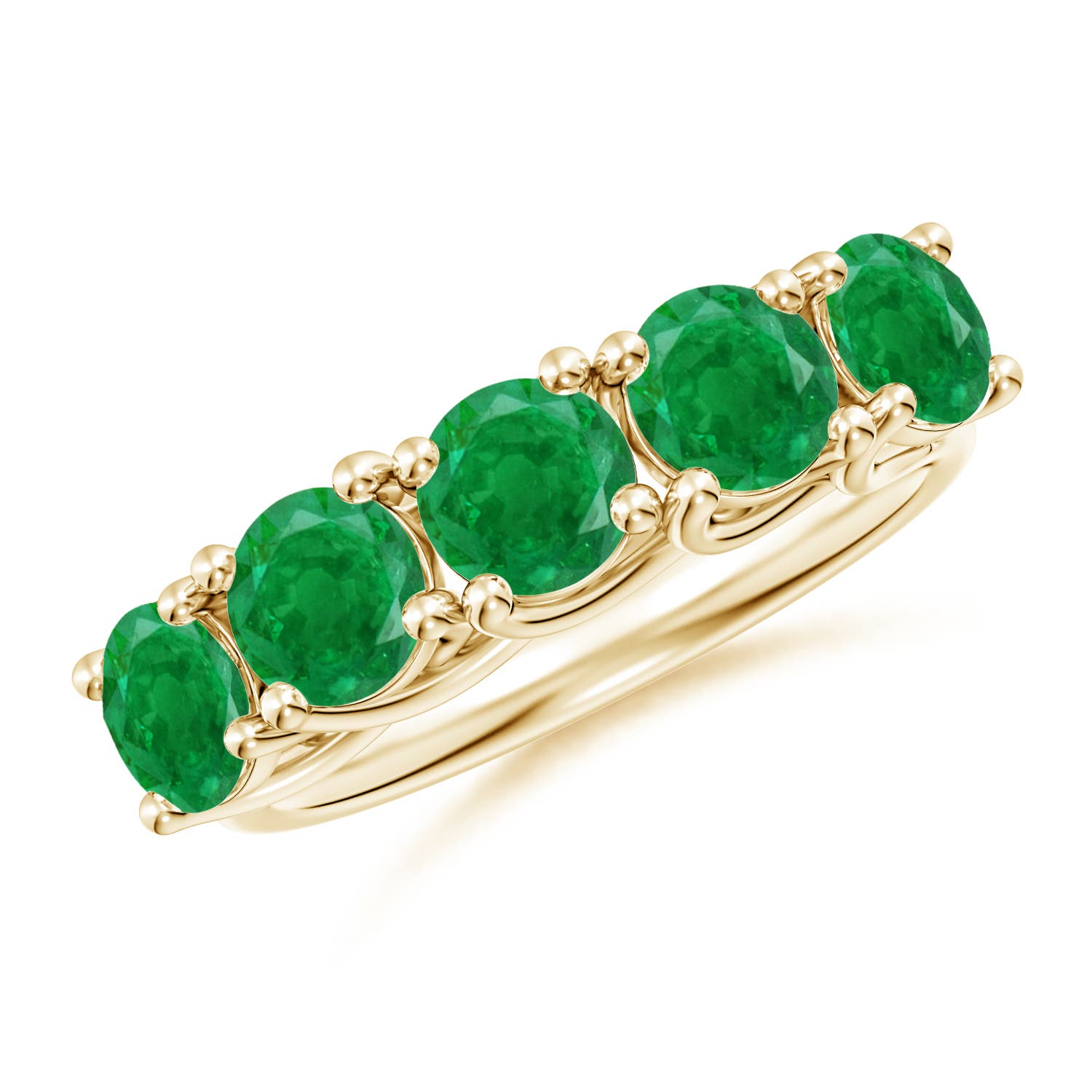 Angara 2.25 Carats Half Eternity Five Stone Emerald Wedding Band in 18K Yellow Gold