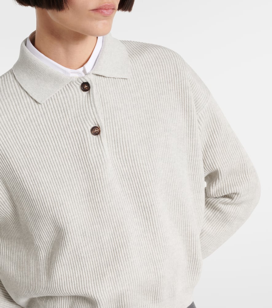Ribbed-knit cotton polo sweater