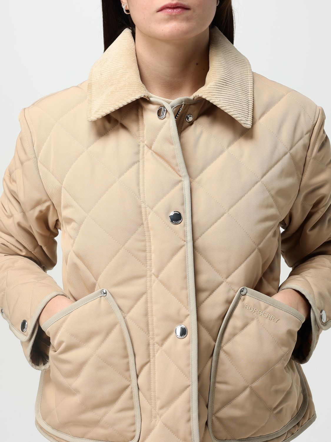 Quilted classic-collar jacket - Neutrals