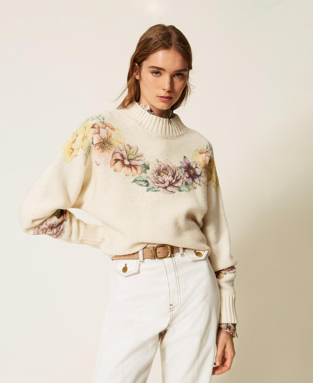 Wool blend jumper with print