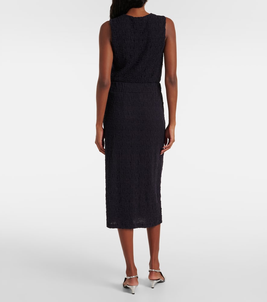 Smocked cotton-blend midi skirt