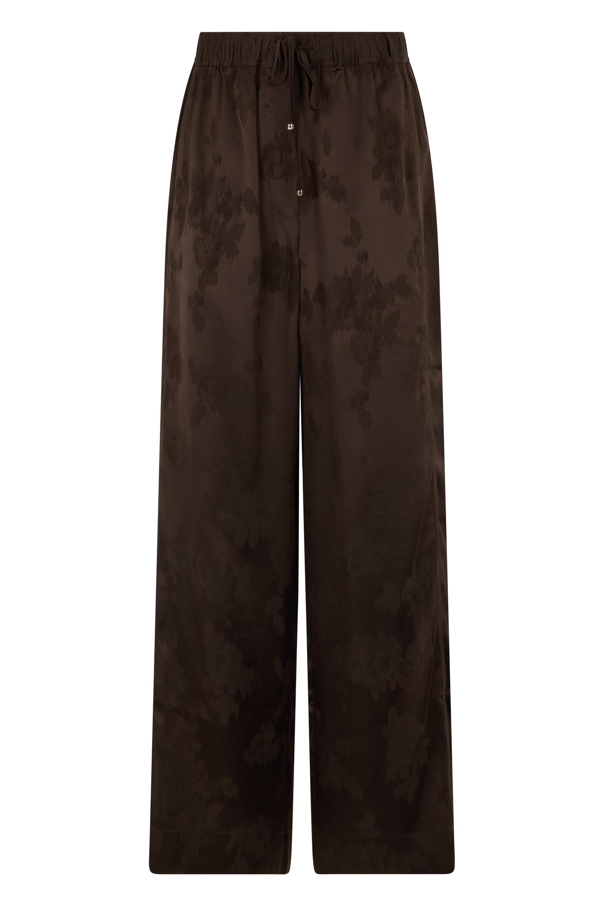 Jacquard Satin Straight-Leg Pants with Elastic Waistband