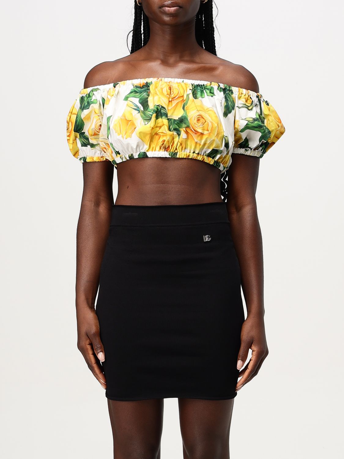 Floral-print cropped top - White