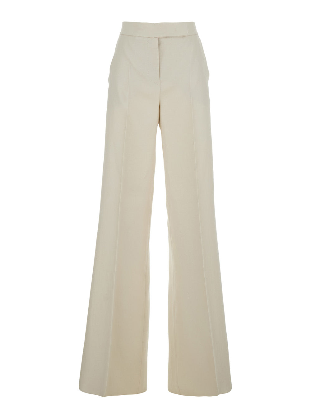 High-Waisted Linen Trousers — Beige