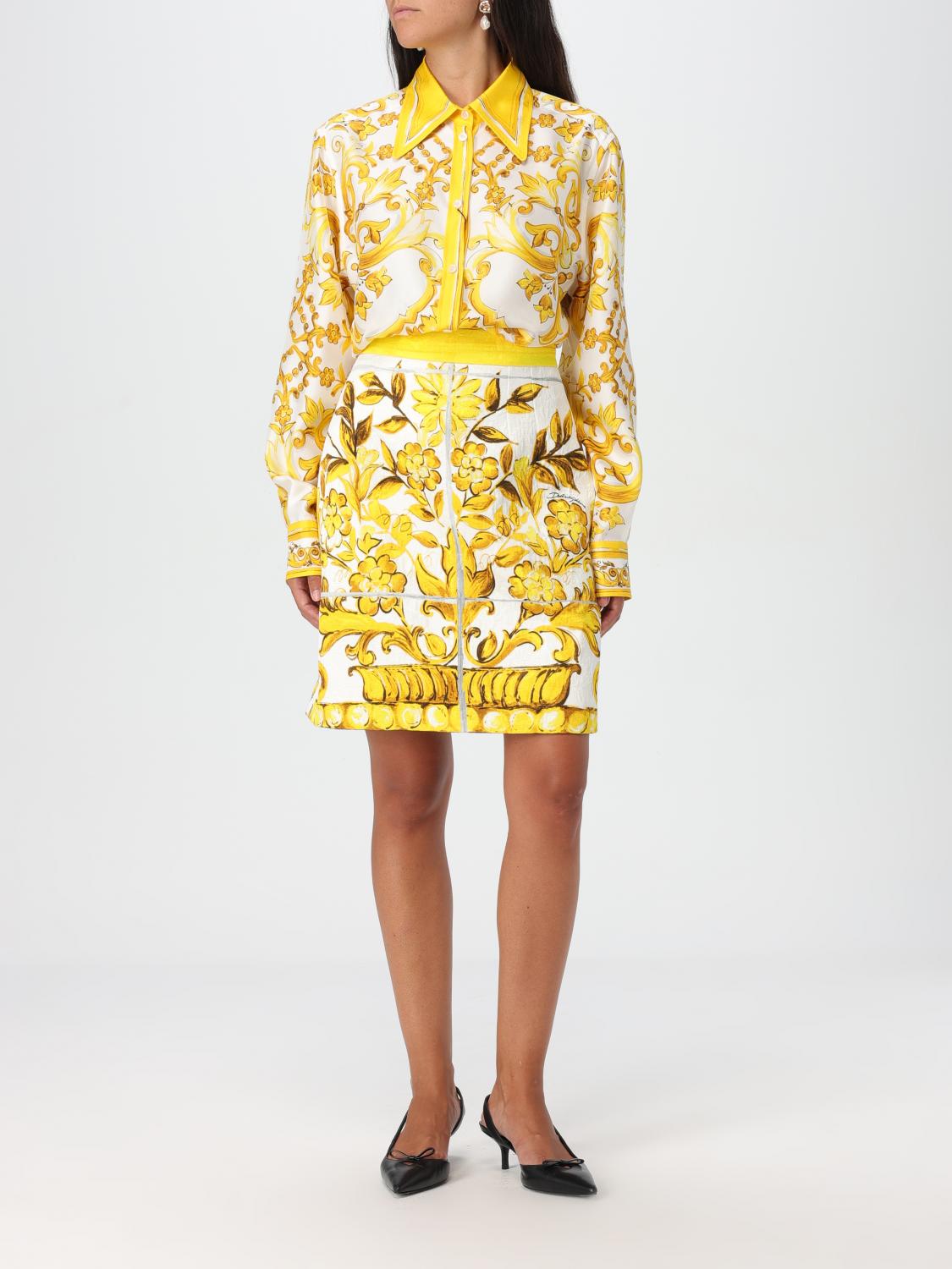 Majolica-print silk shirt - Yellow
