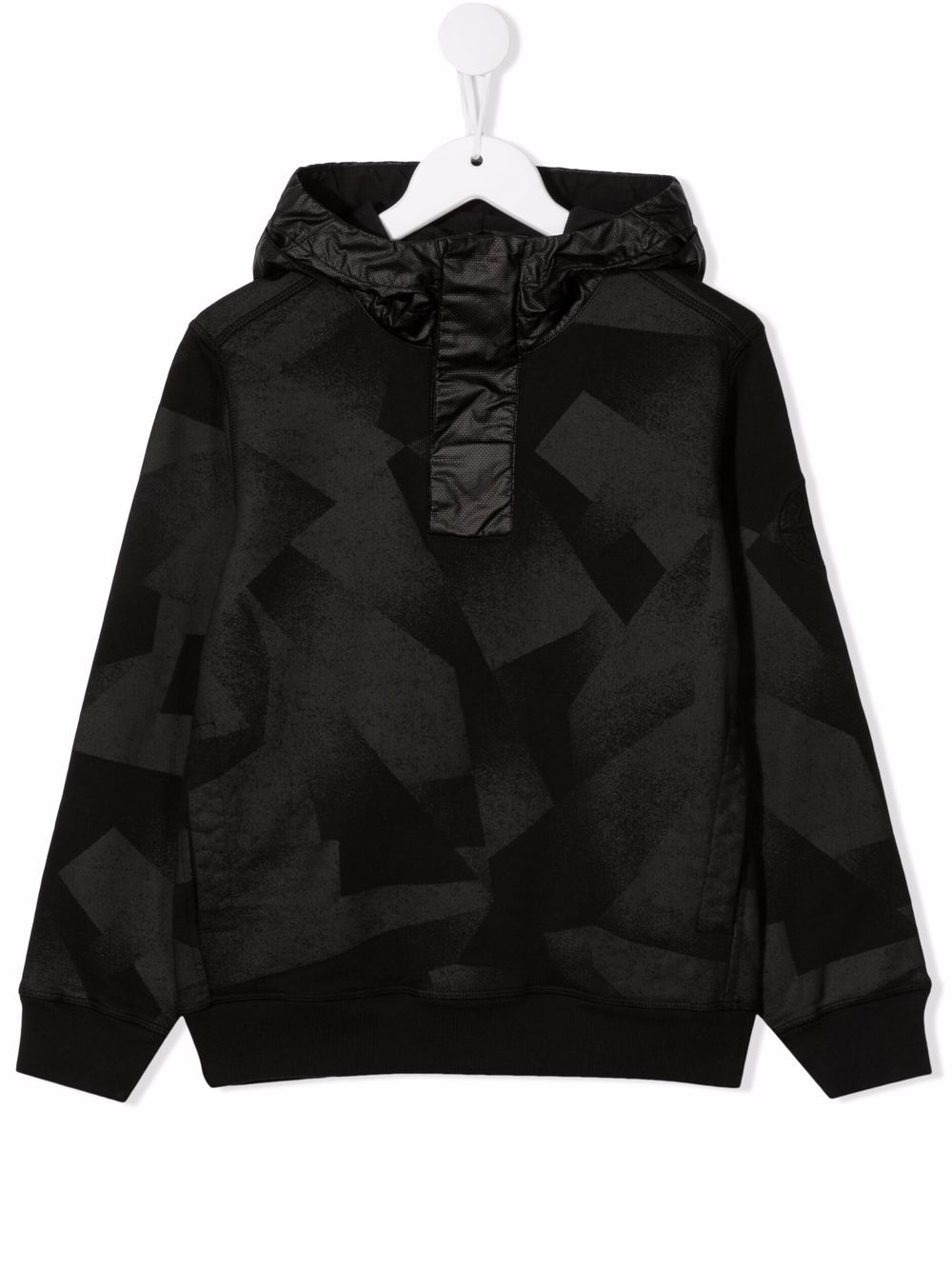 Geometric-print cotton hoodie - Black