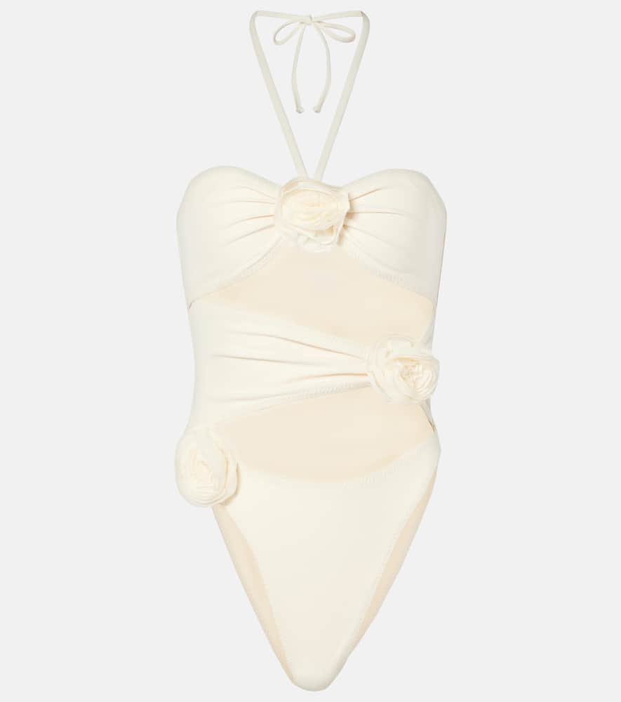 Floral-appliqué cutout swimsuit