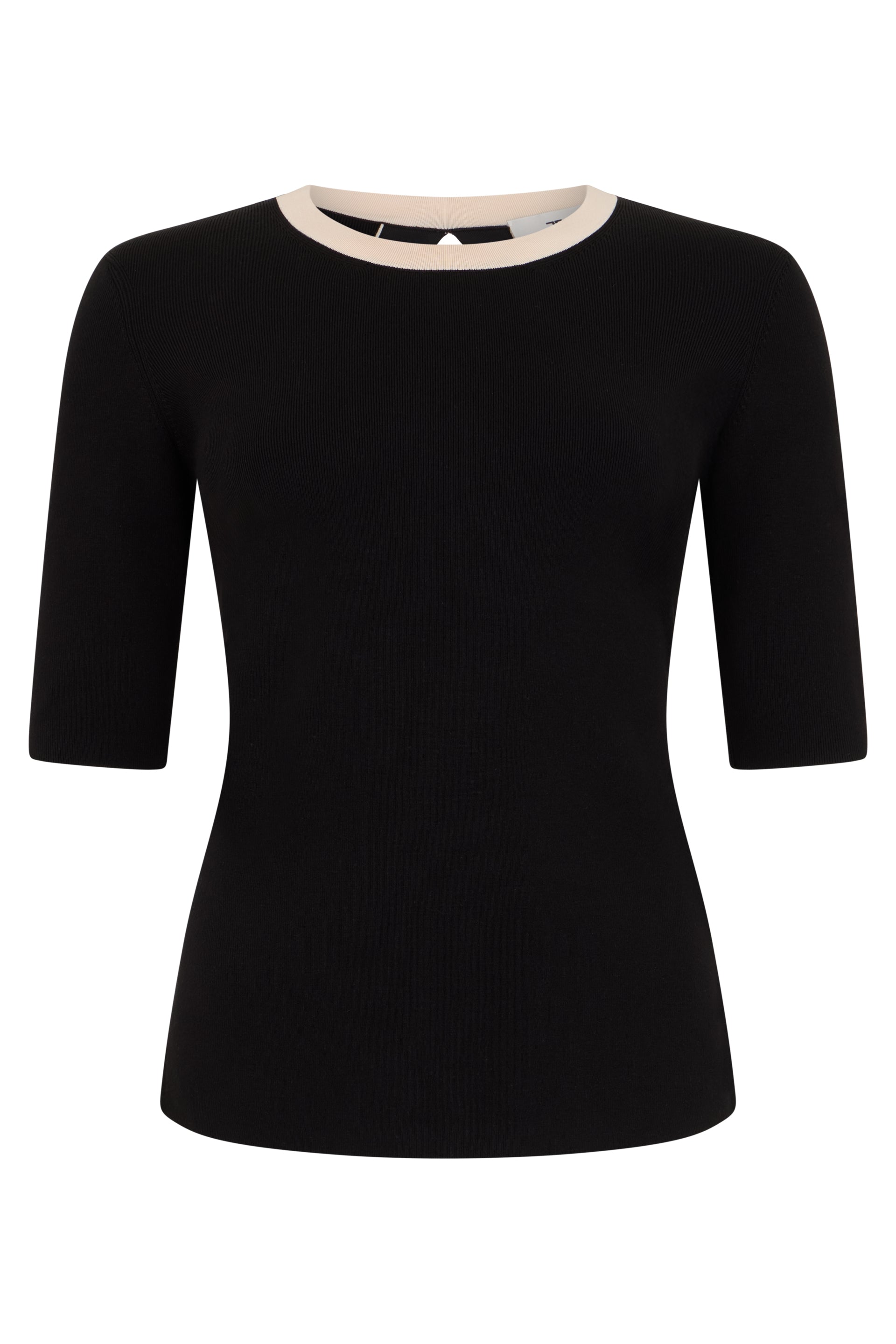 Three-Quarter Sleeve Fitted Top with Round Neckline Details