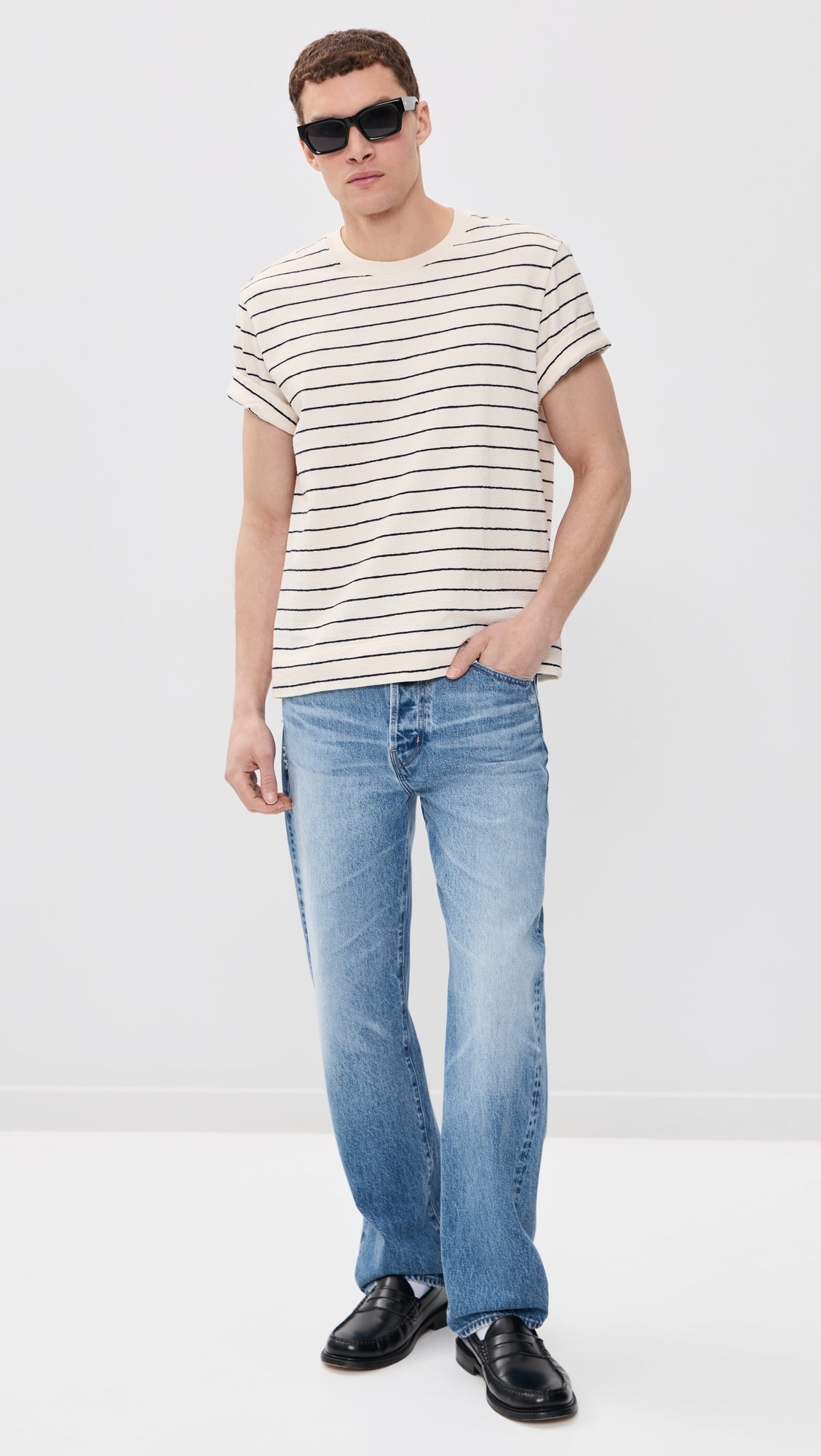 Pedro Textured Stripe Tee Navy Blue