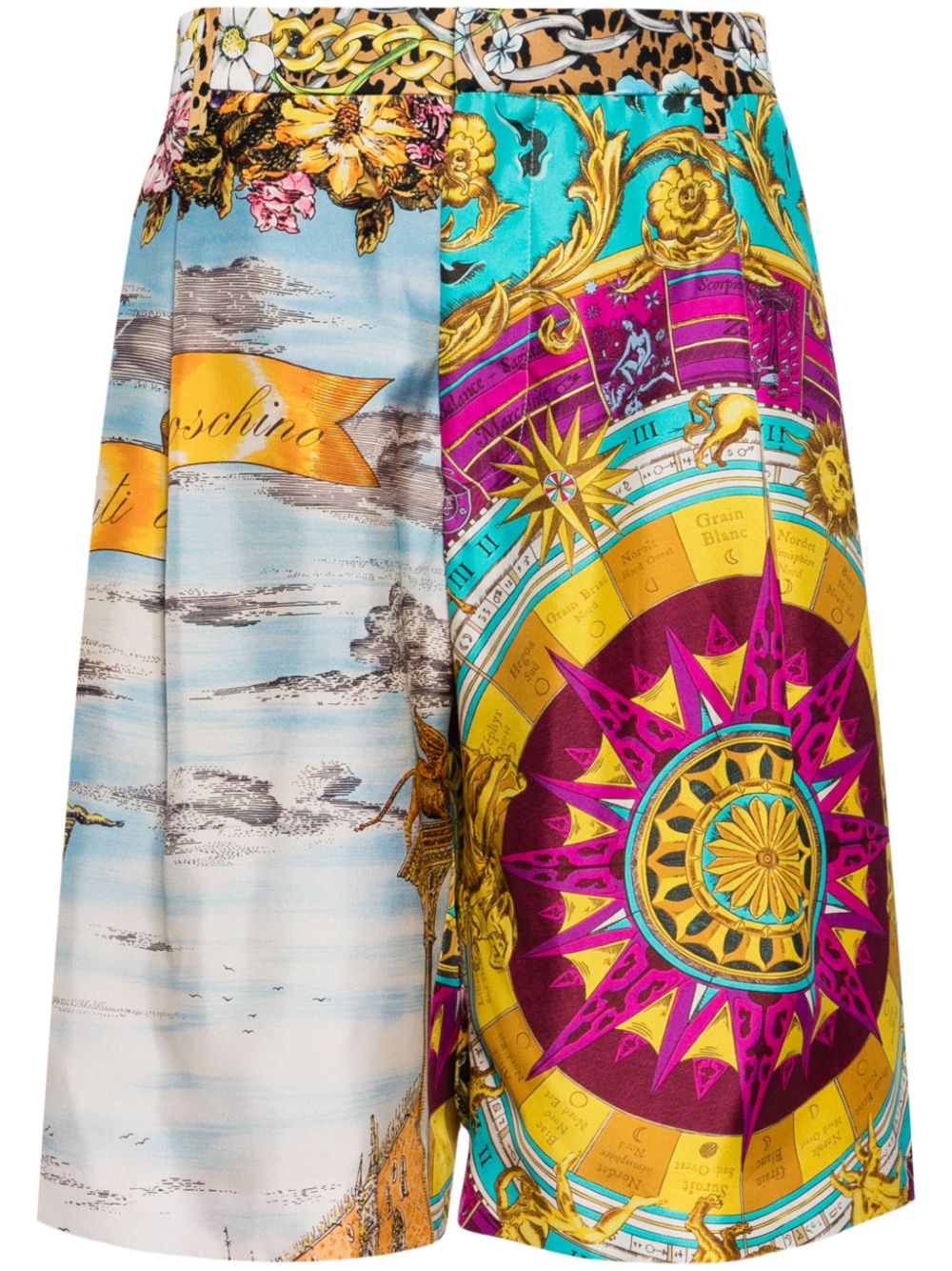 Mix-print pleated shorts - Blue
