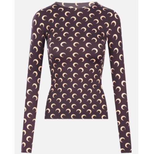 Crescent moon print jersey top - Brown