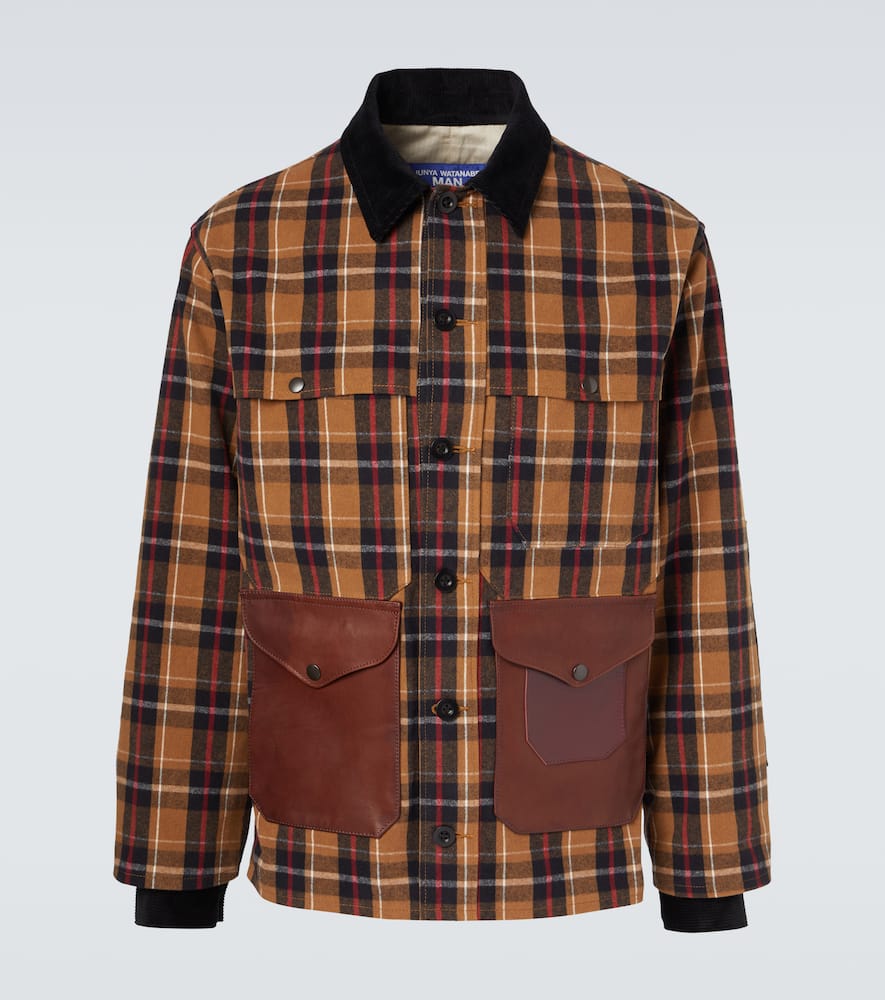 Checked leather-trimmed cotton jacket