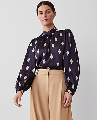 Ann Taylor Petite Geo Mock Neck Blouse
