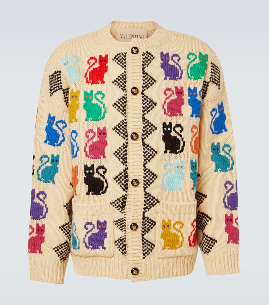 Jacquard virgin wool cardigan