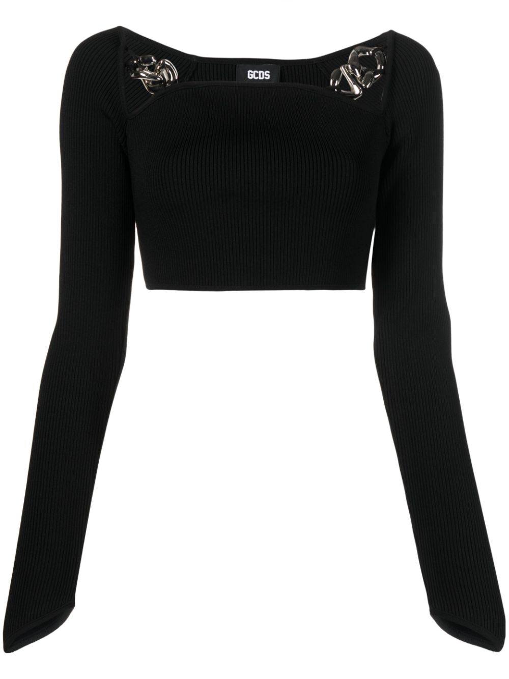 Ribbed square-neck cropped top - Black