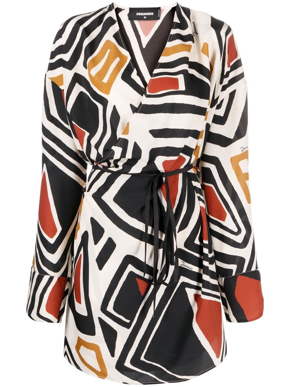 Geometric-print wrap dress - White