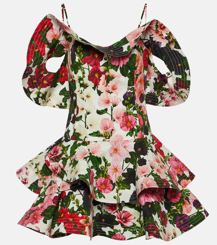 Ruffled floral cotton-blend minidress