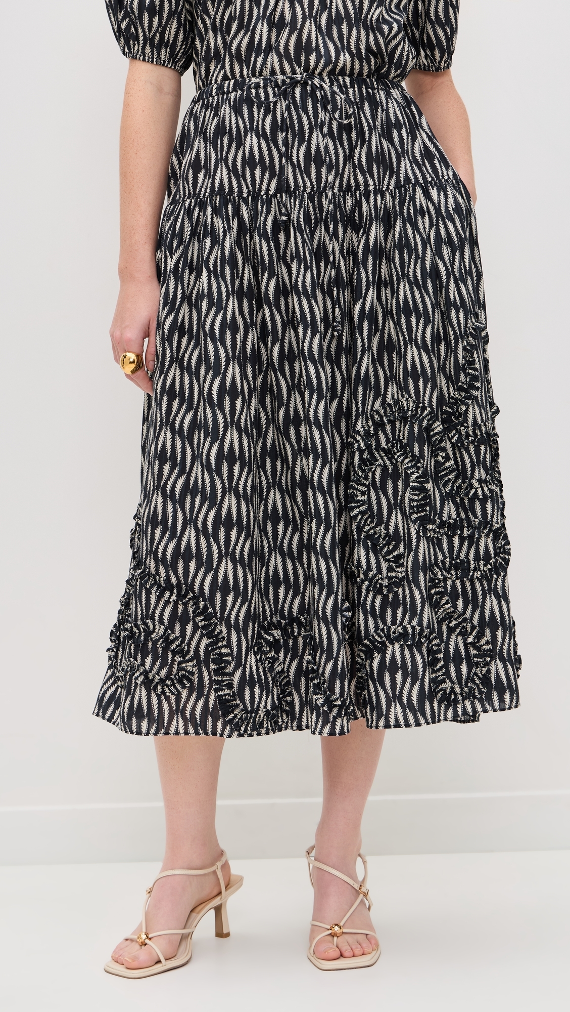 Alexandra Ruffled Cotton Midi Skirt Graphite