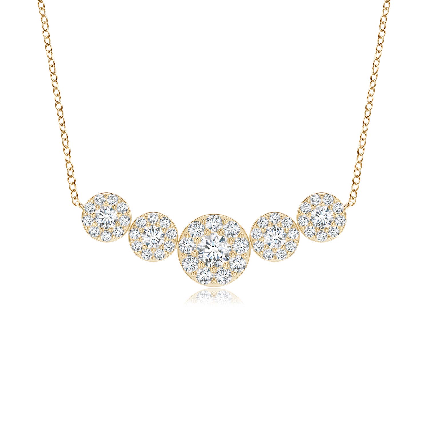 Angara 0.39 Carat Graduated Five Stone Diamond Halo Necklace in 18K Yellow Gold