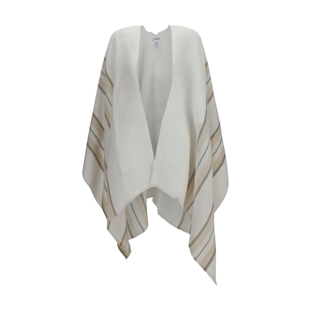 Linen, Cashmere & Silk Blend Poncho — Beige