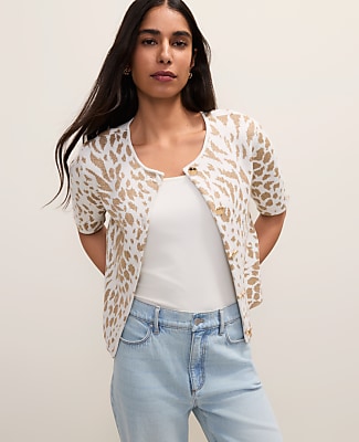 Ann Taylor Animal Print Short Sleeve Cardigan