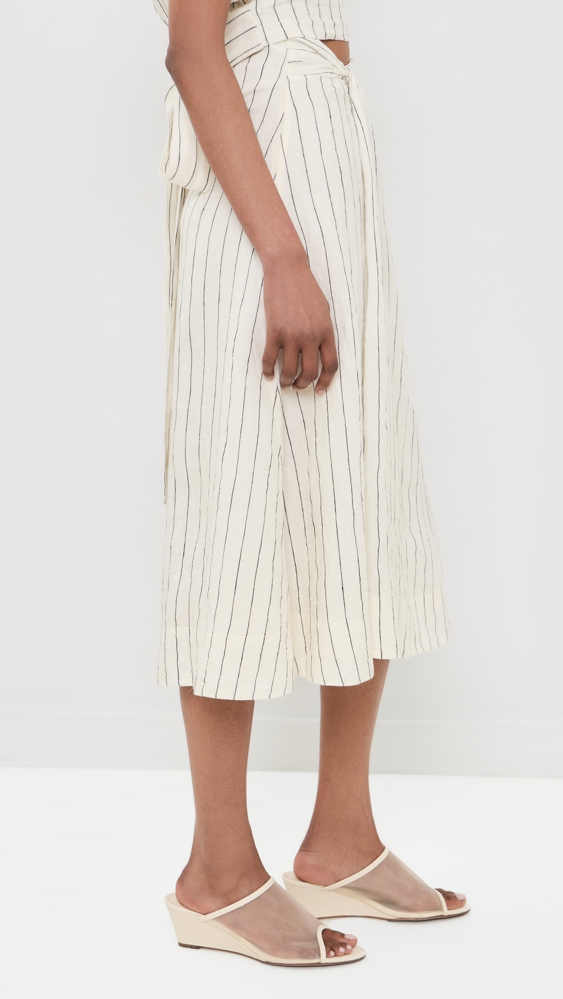 Mehar Linen Stripe Skirt Ivory Black Stripe