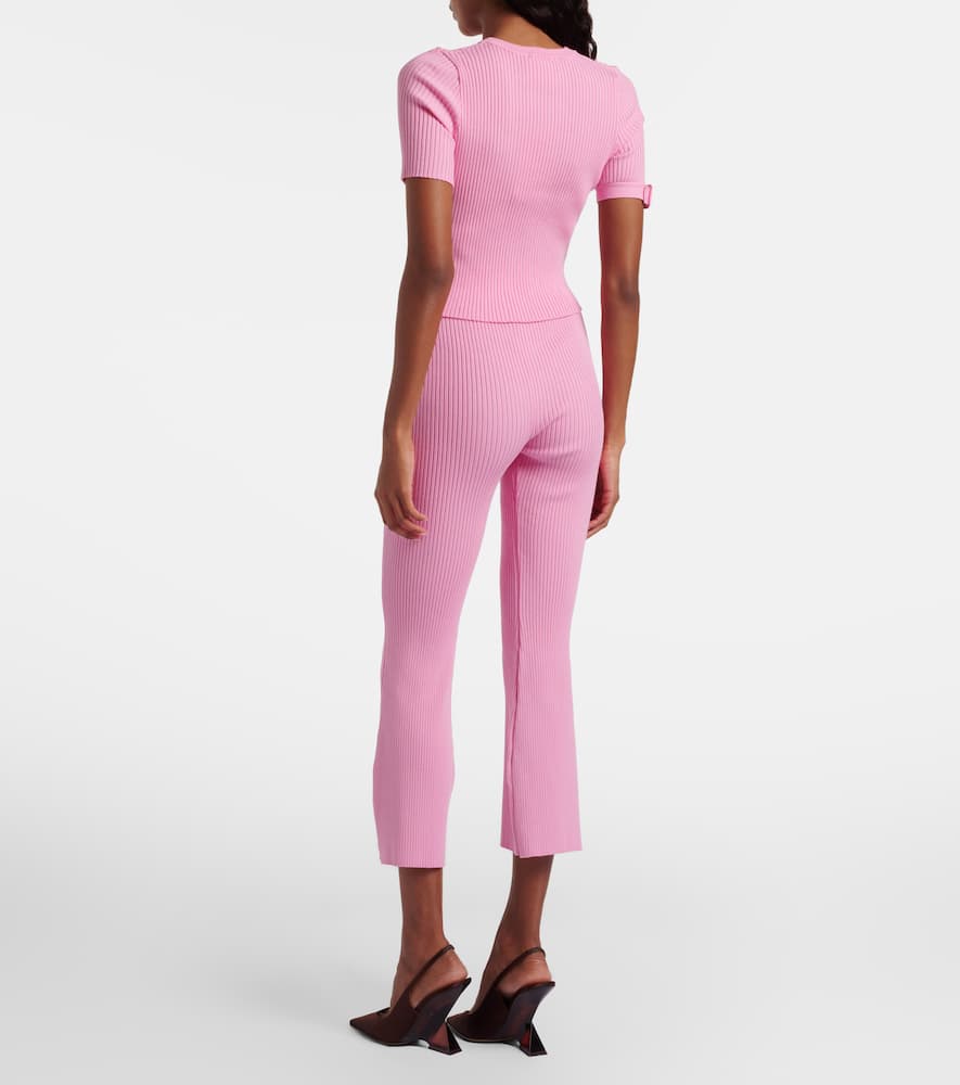 Courrèges Belted ribbed-knit capri pants