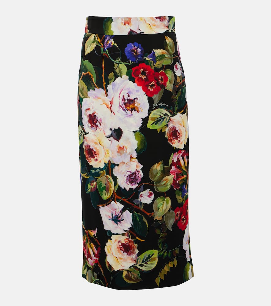 Rose Garden charmeuse midi skirt