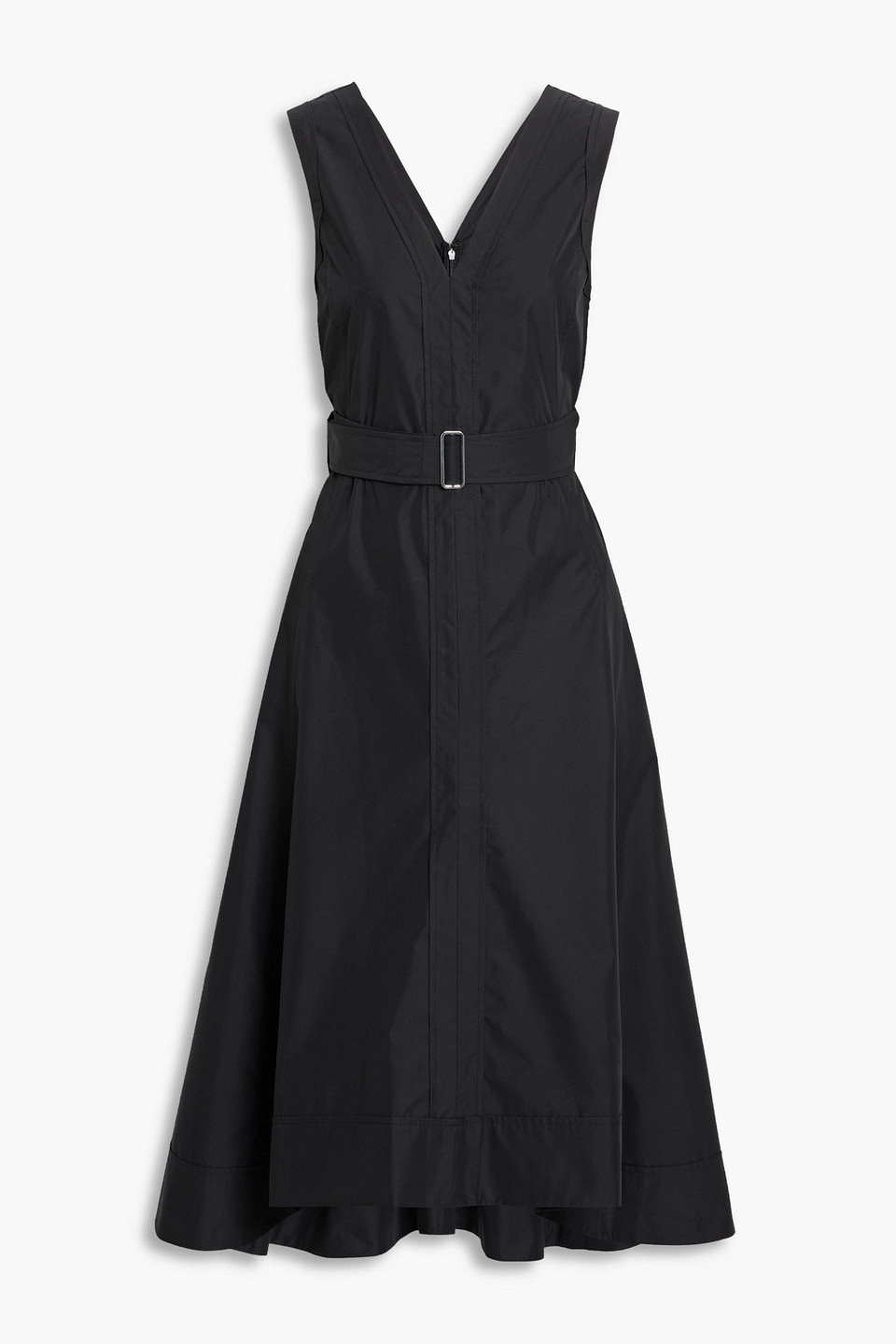Belted cotton-blend poplin midi dress - Black - US 0