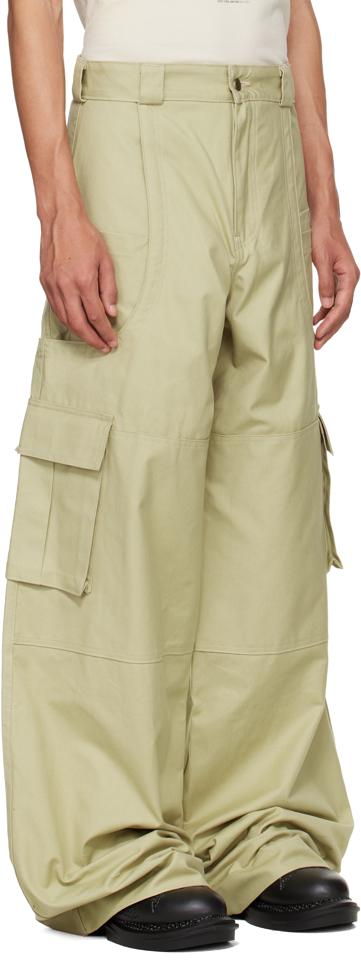 Beige Wide Leg Cargo Pants