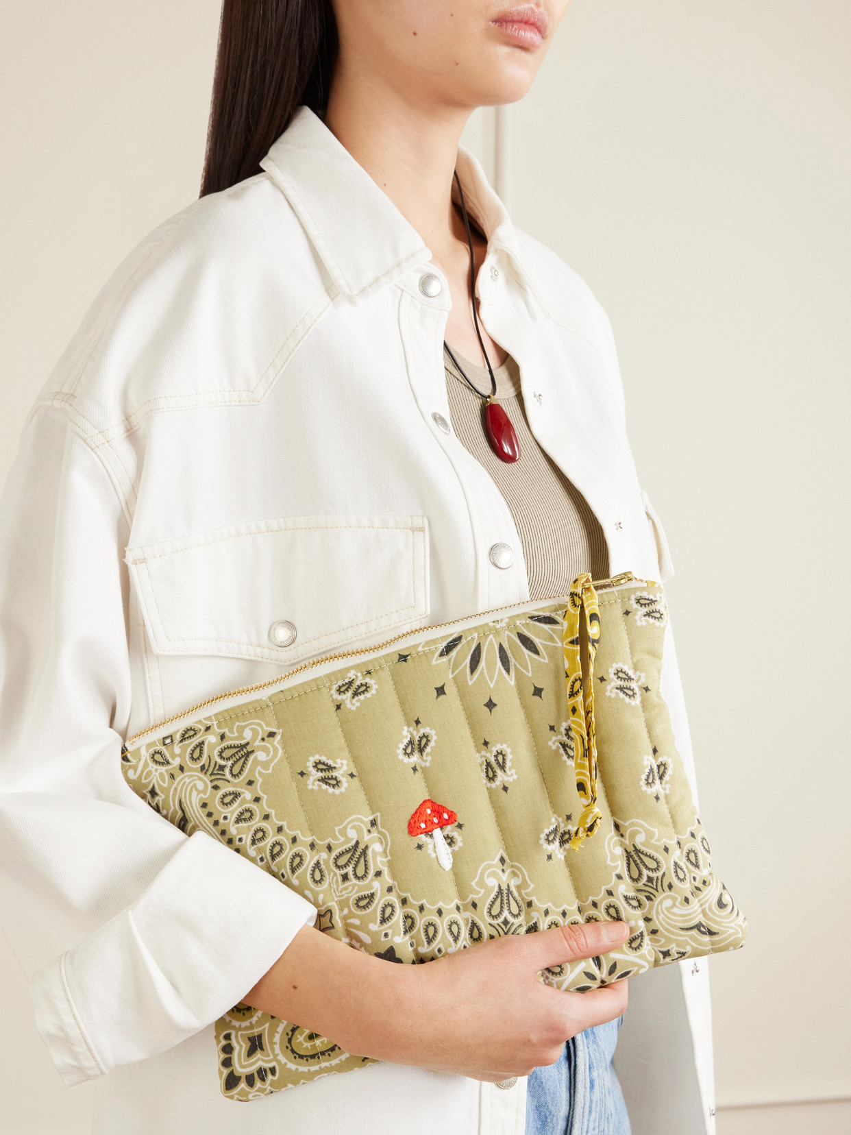 Bandana-print Quilted Cotton Pouch - Neutrals