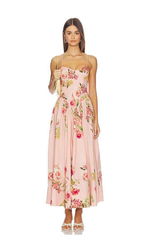 HEMANT AND NANDITA Corseted Midi Dress in Peach. S. Also in XXS, XS, M, L