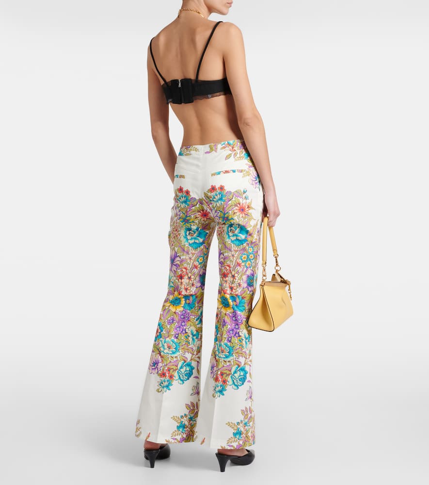 Floral cotton-blend flared pants