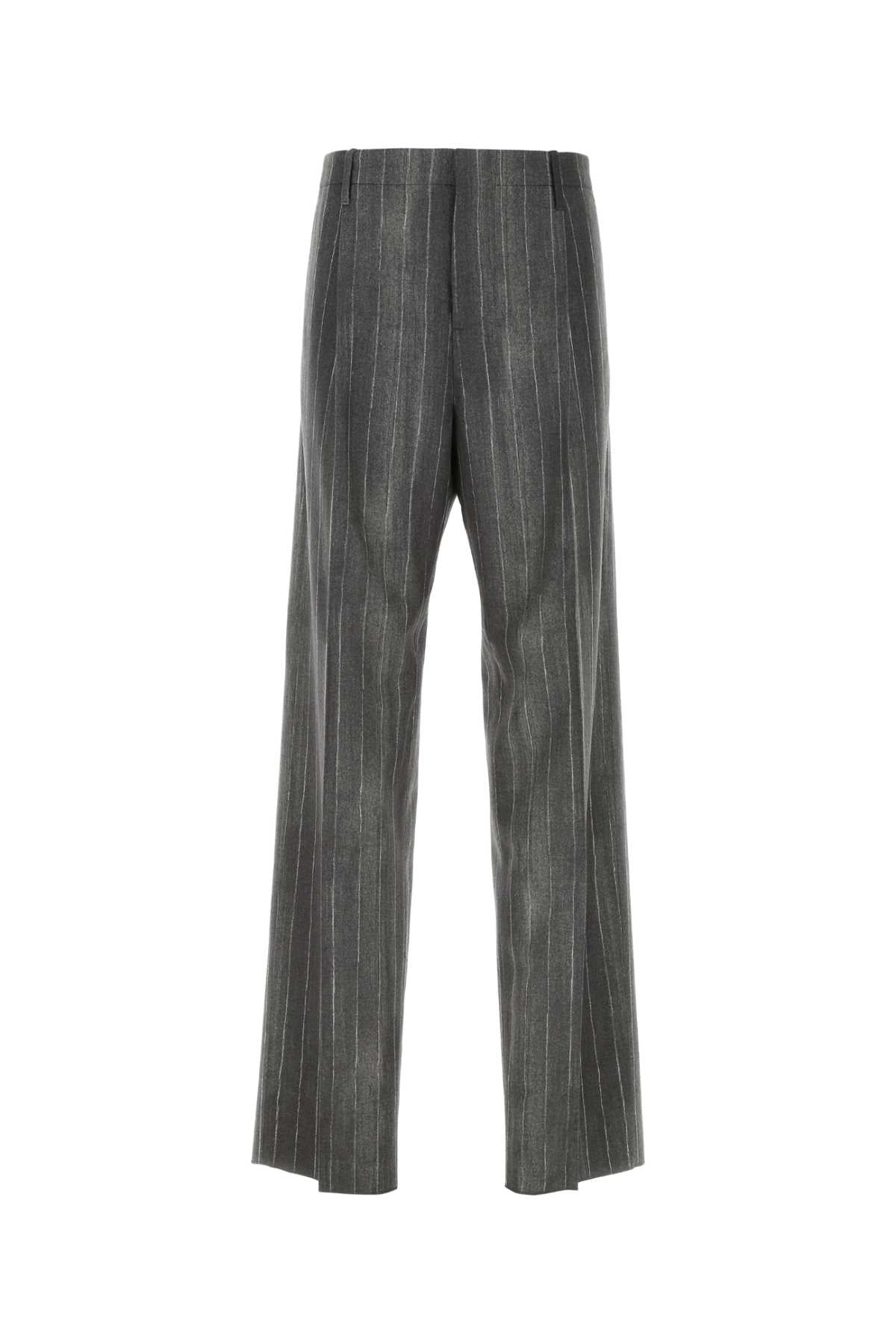 Pinstriped Virgin Wool Trousers — Gray