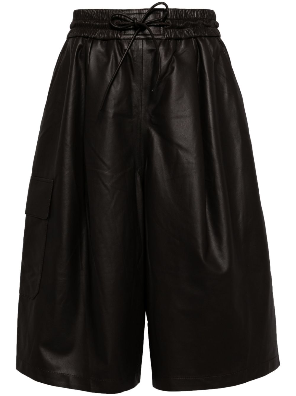 Knee-length leather shorts - Brown