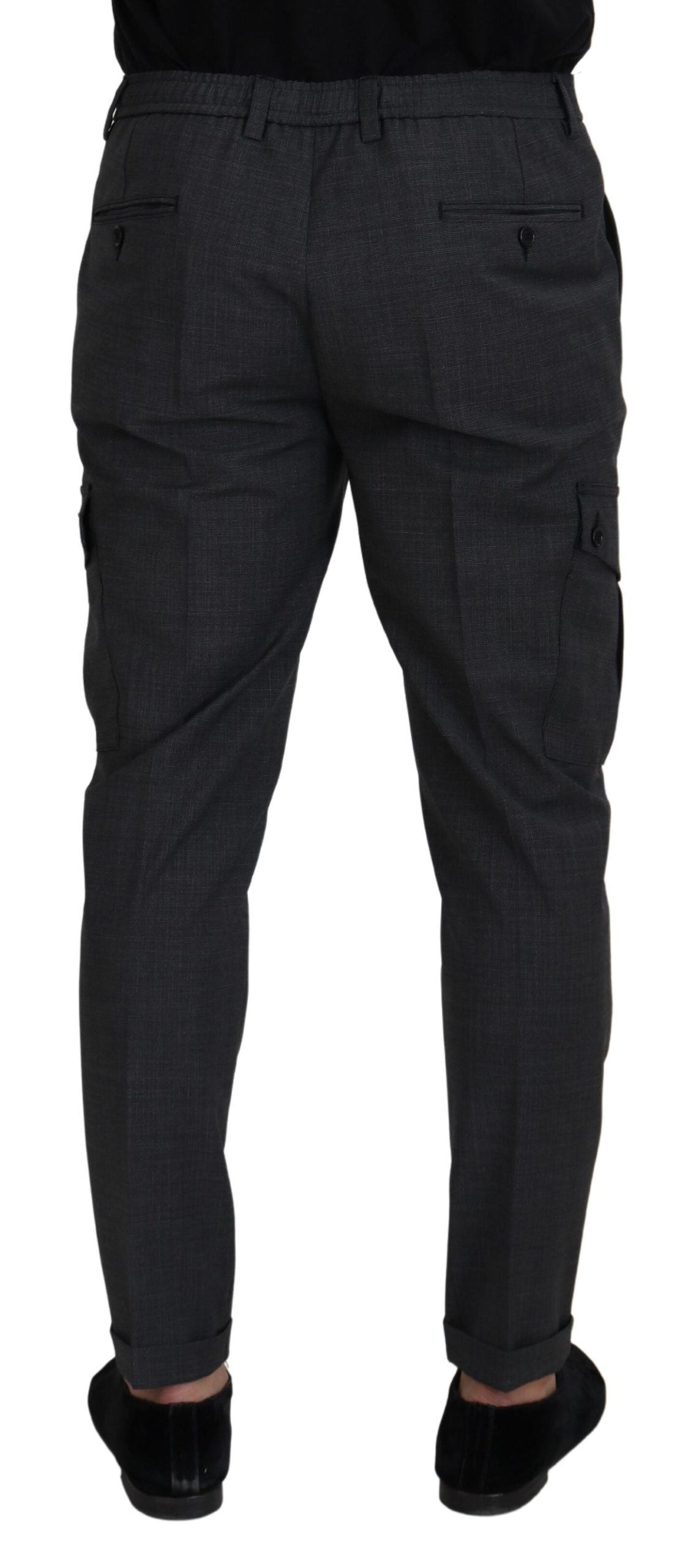 Checked Wool-Blend Stretch Cargo Pants — Gray