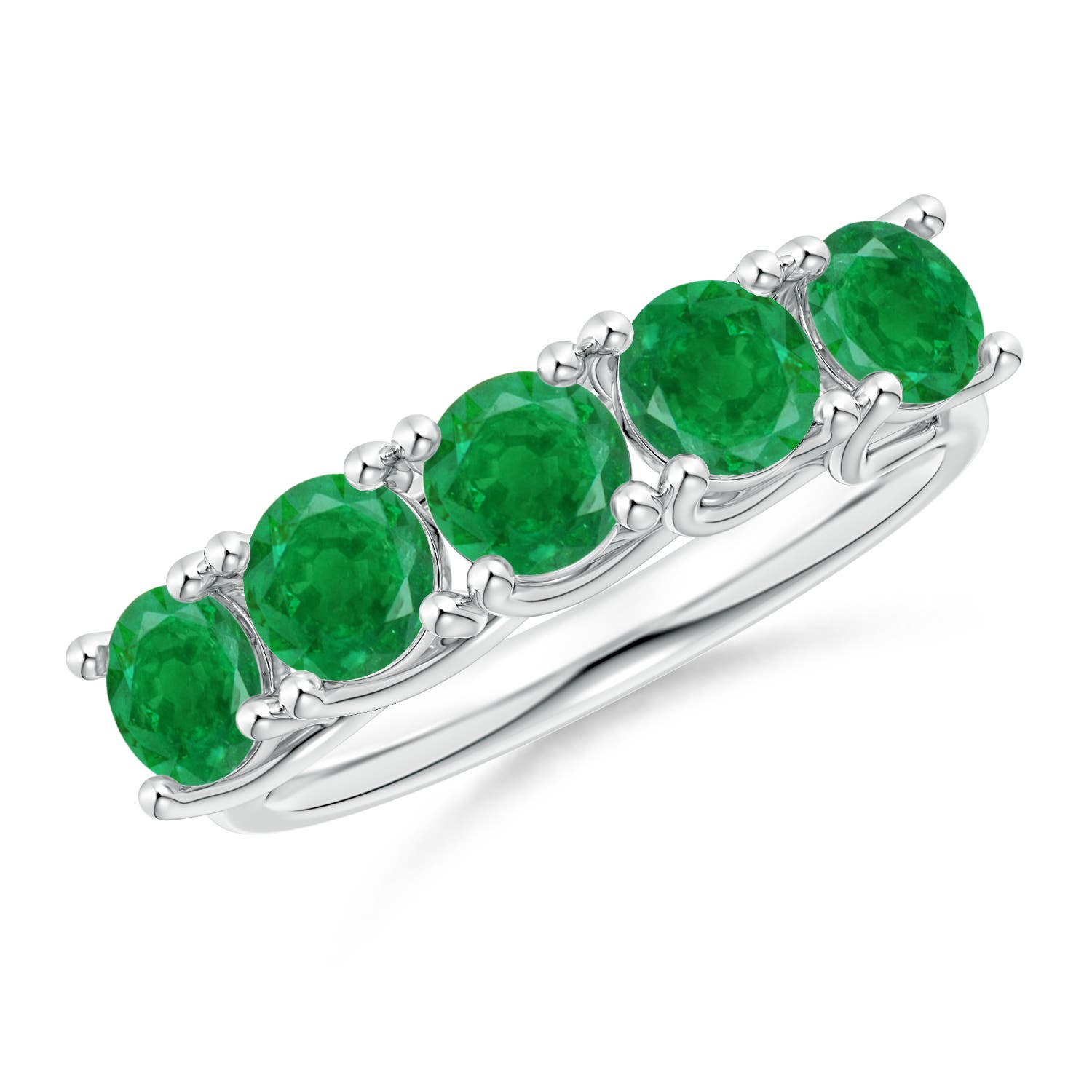 Angara 1.75 Carats Half Eternity Five Stone Emerald Wedding Band in Platinum