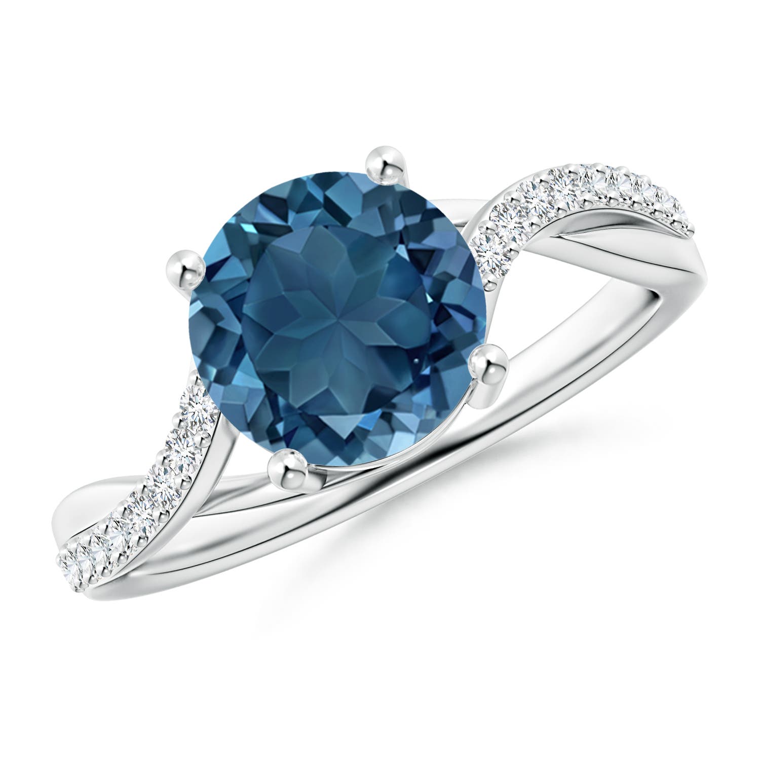 Angara 2.35 Carats Solitaire London Blue Topaz Twisted Split Shank Ring in Platinum
