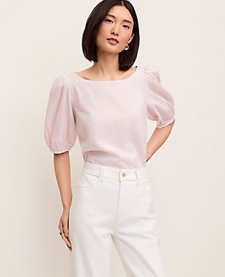 Ann Taylor Linen Blend Boatneck Popover Top
