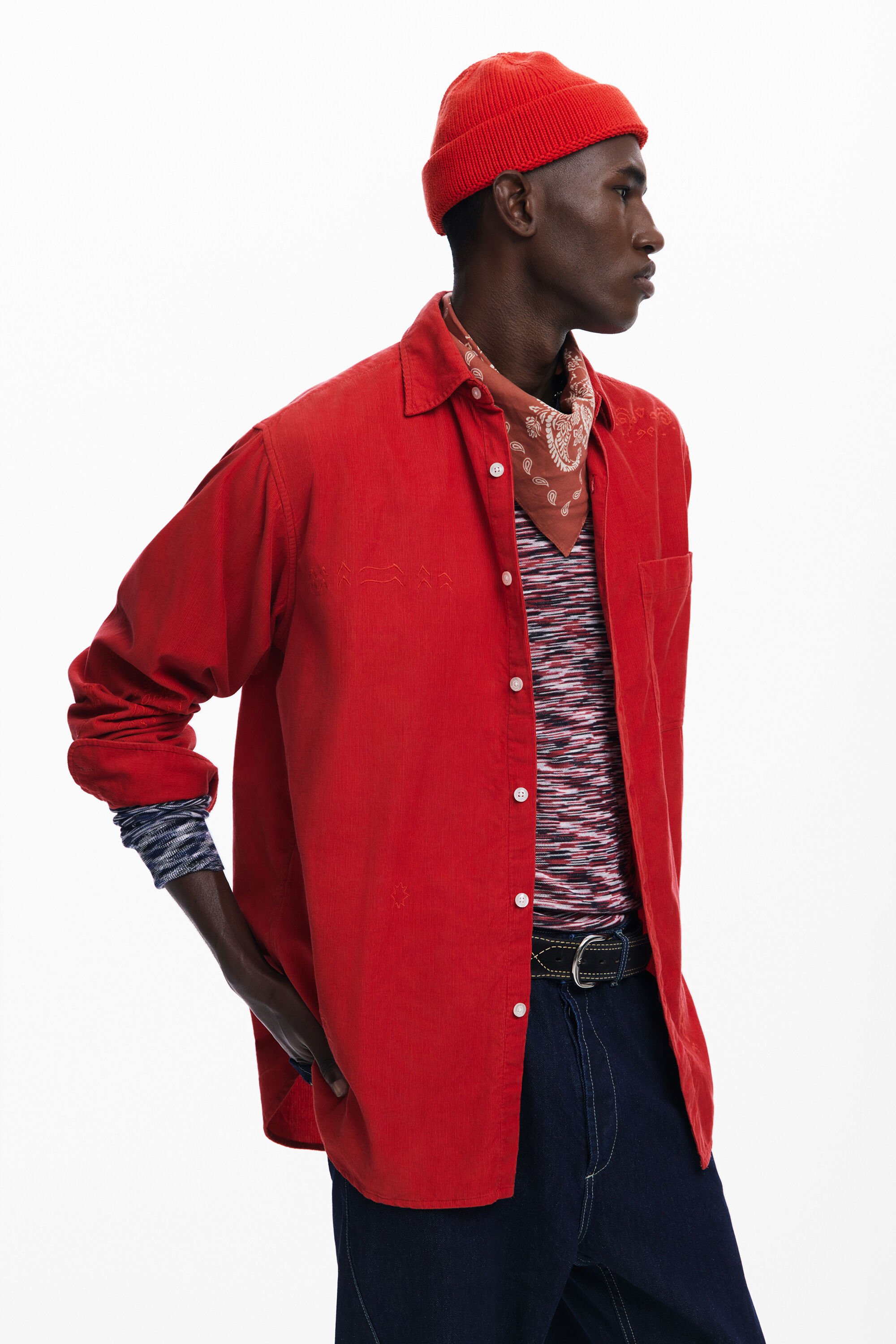 Red embroidered shirt