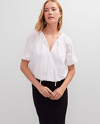 Ann Taylor Eyelet Bubble Hem Blouse