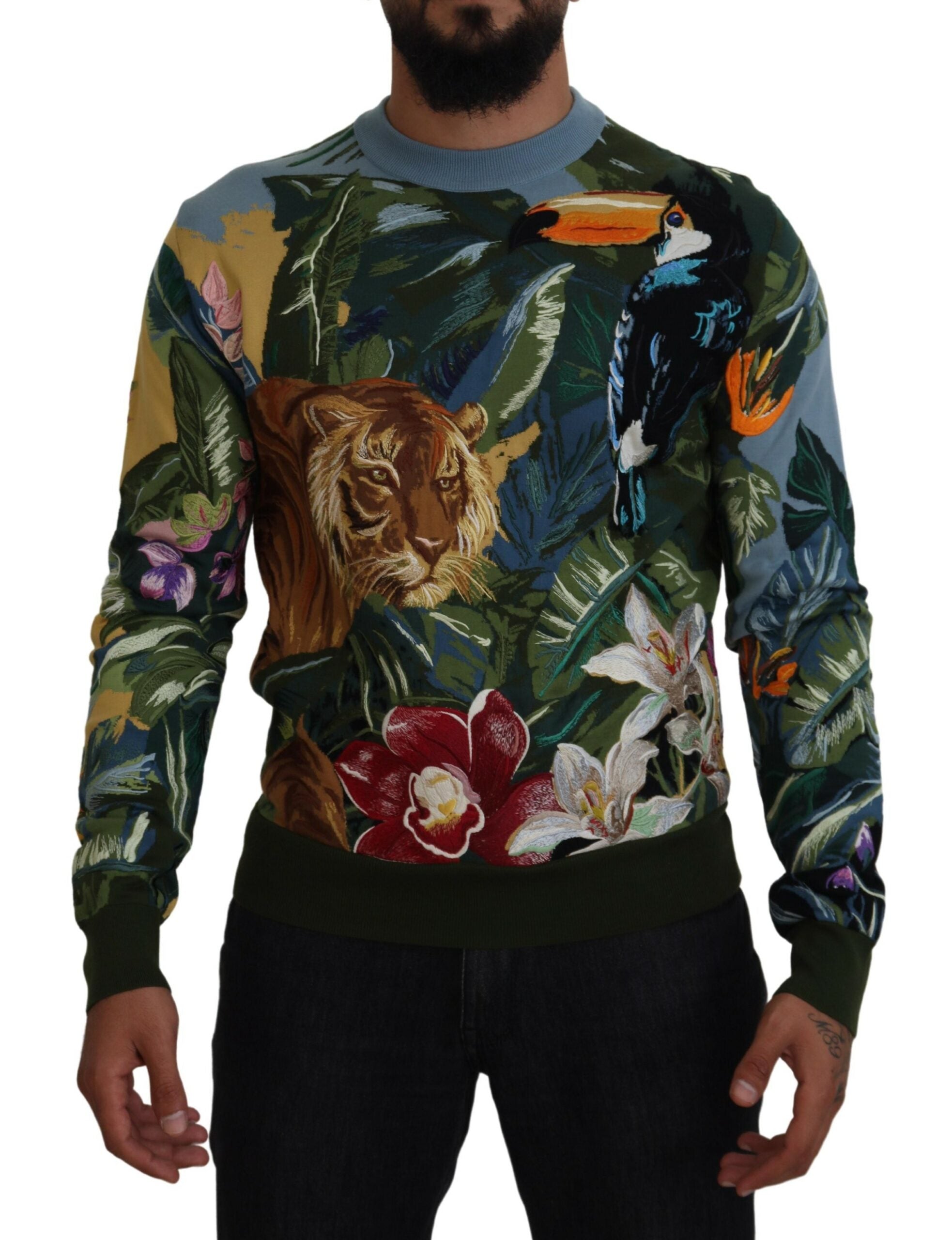 Jungle Embroidered Wool Sweater — Multicolor