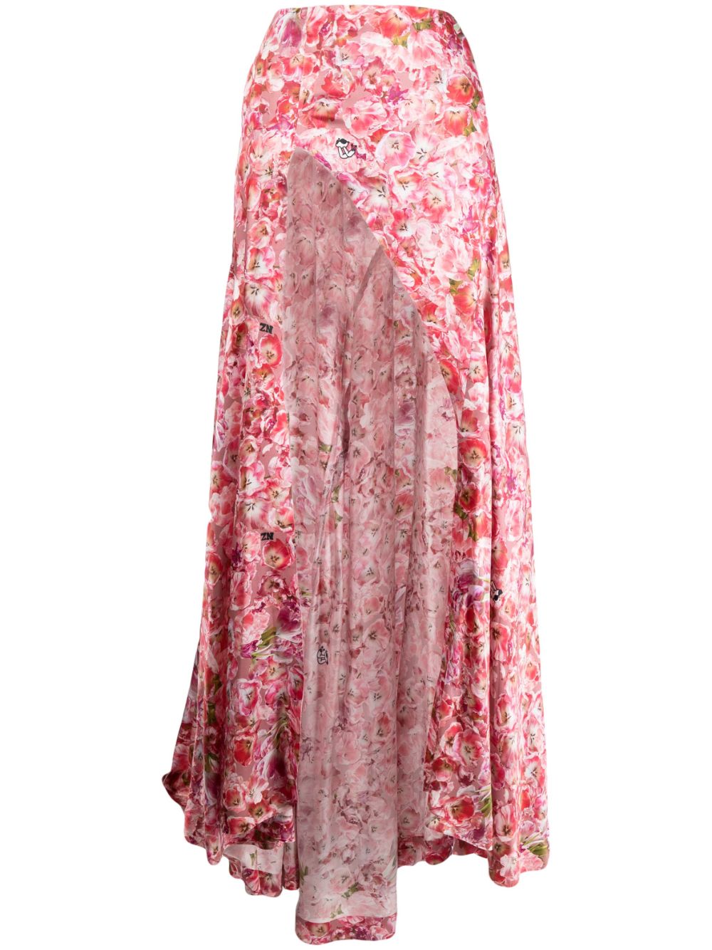 Tulip-print silk maxi skirt - Pink