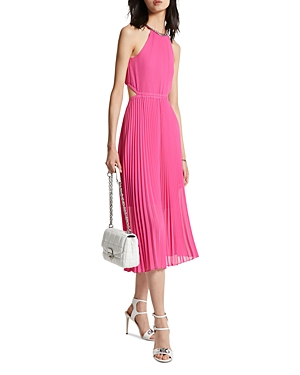 Chain Trim Pleated Cutout Dress