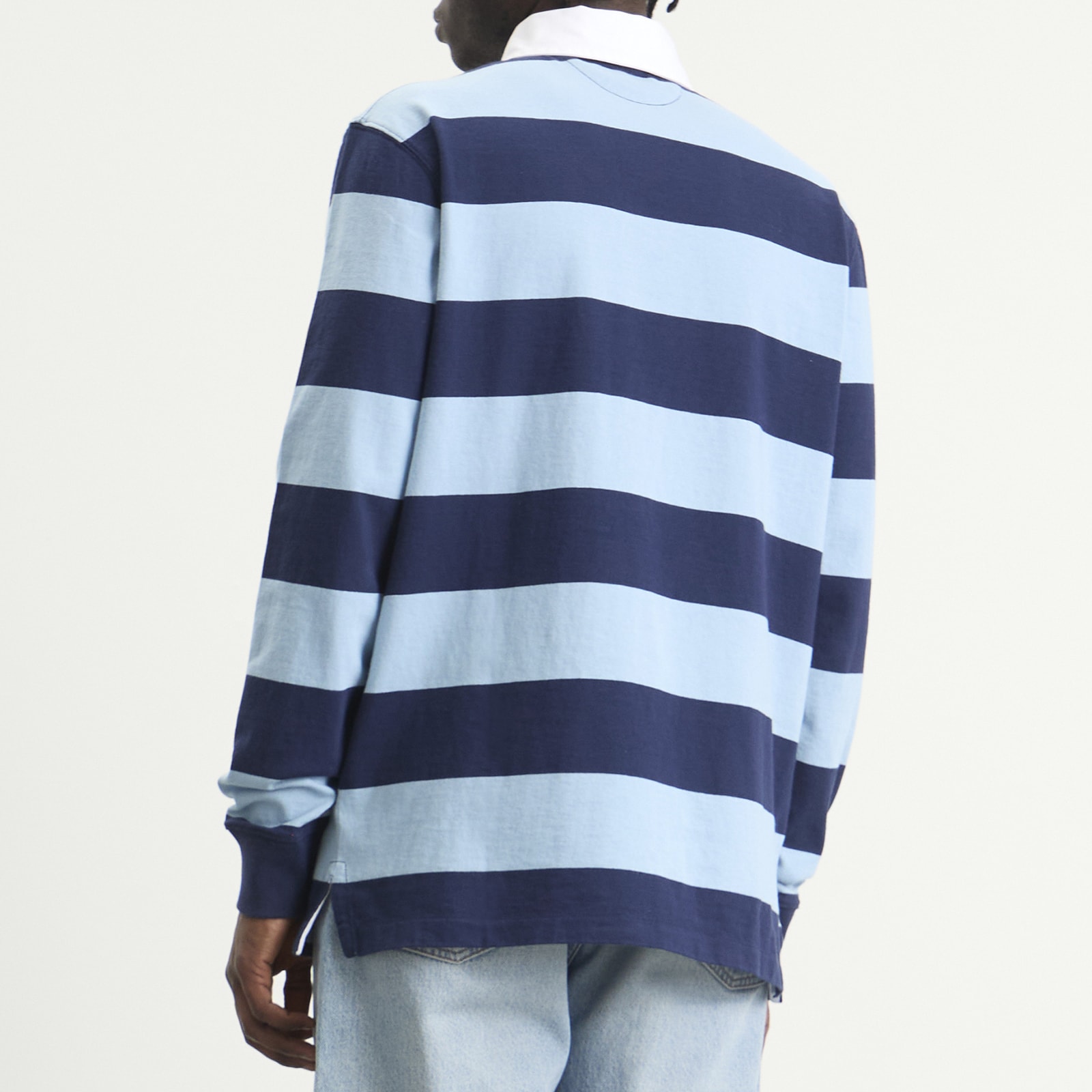 Men's Long Sleeve Rugby Shirt in Powder Blue/Newport Navy