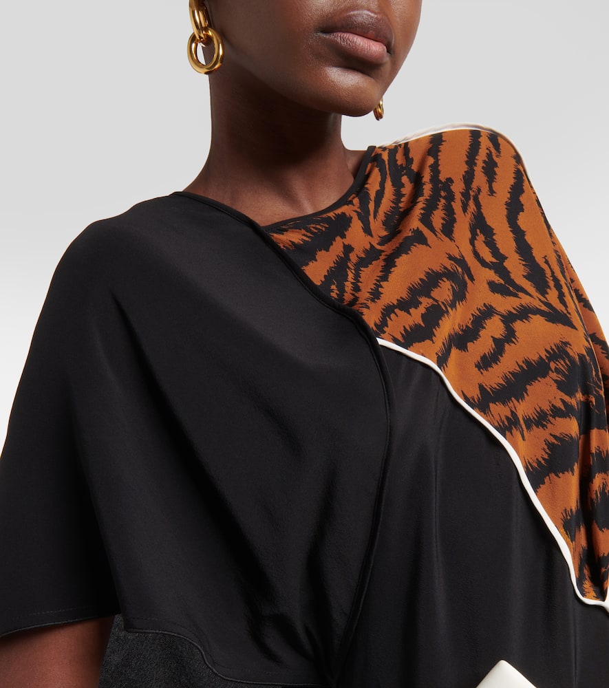 Asymmetric animal-print silk maxi dress