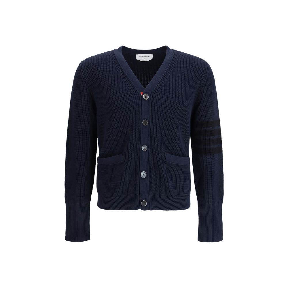 Striped Grosgrain-Trimmed Cotton Cardigan — Navy