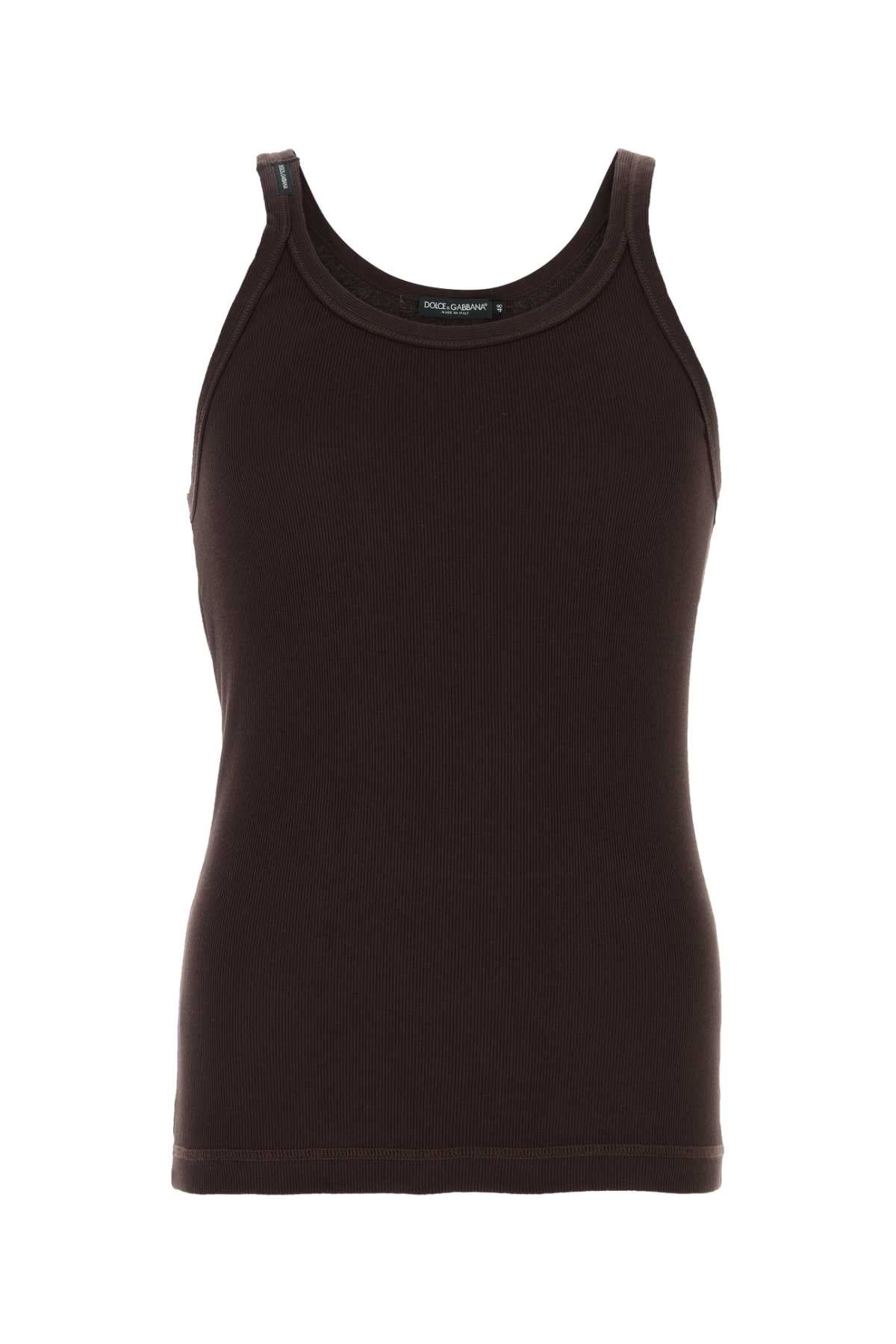 Ribbed Cotton Tank Top — Brown
