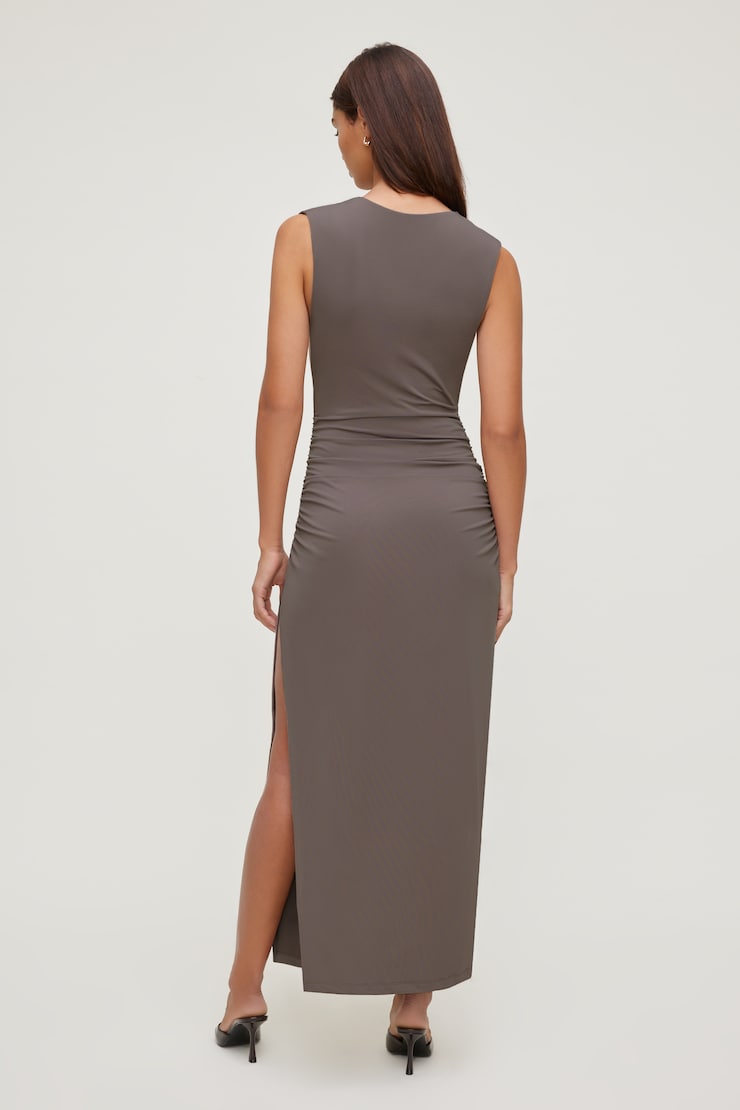 Sculpt Open Side Maxi Dress - Brown - Women Clothing