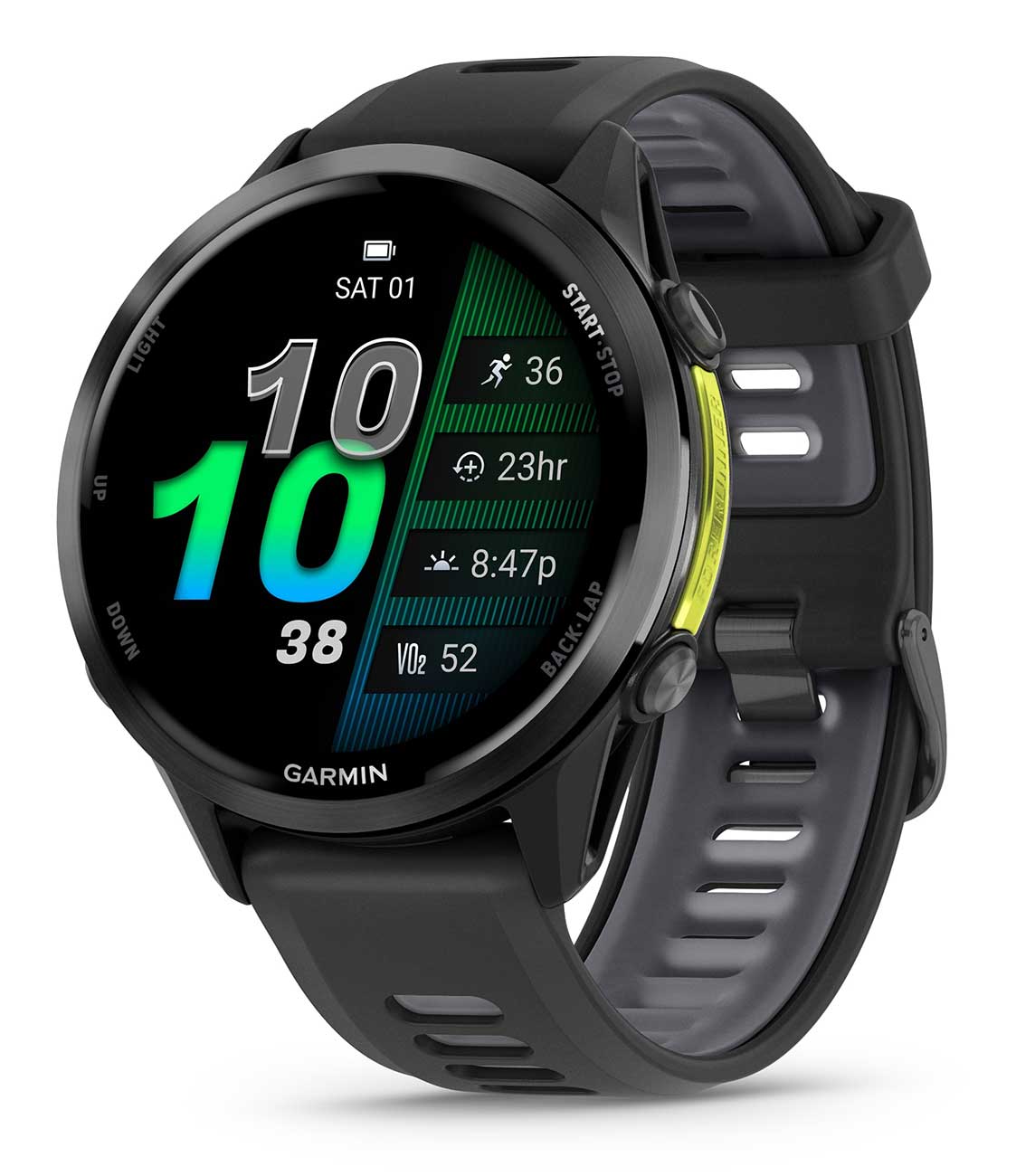 Forerunner 970 Smartwatch 47mm Carbon Gray DLC Titanium Case with Black/Translucent Whitestone Band